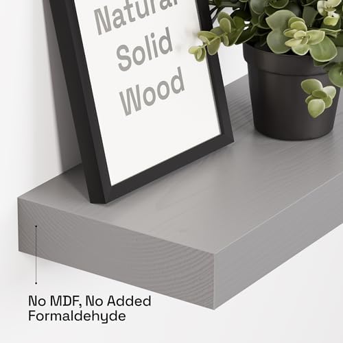 Solid Wood Floating Shelves for Wall 24 inch Grey, Wooden Bathroom Shelf - Image 4