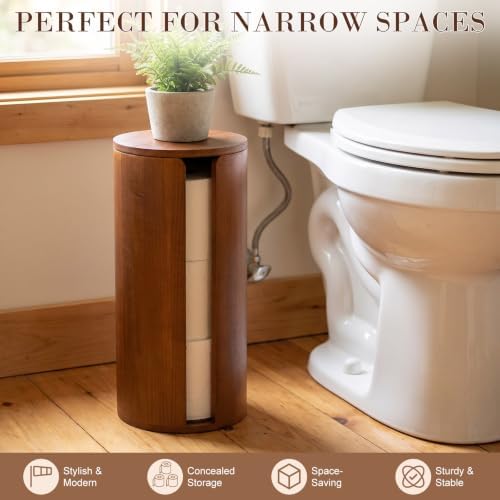 Wooden Toilet Paper Roll Holder, Toilet Paper Stand, Round - Image 3