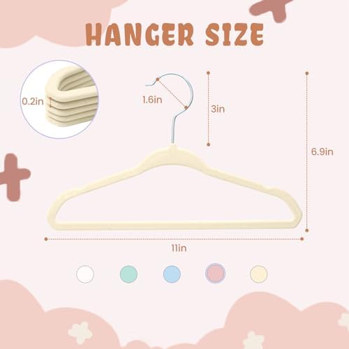 BAGAIL 50 Pack Kids Velvet Hangers 11 Inches Children's Clothes Hangers Non-Slip Baby Hangers for Infant/Toddler (Ivory) - Image 2
