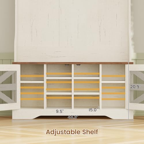 Itaar Hall Tree with Bench and Shoe Storage, 5-in-1 Entryway Bench with Coat Rack, 10 Shoe Cubbies & 9 Coat Hooks, Barn Door & Adjustable Shelf (White) - Image 7