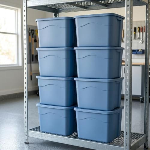 18 Gallon Plastic Storage Bin with Secure Snap Lid (Pack of 8) - Stackable Organizer Tote with Handles - Light Blue - Perfect for Closet, Dorm & Home Organization (light blue, (8 Pack) 18-Gallon) - Image 5