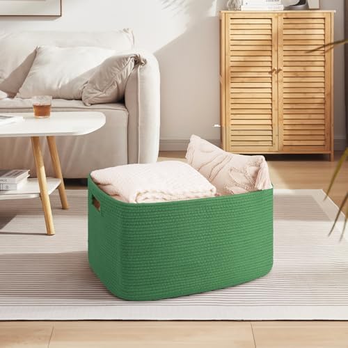 OIAHOMY 75L Large Blanket Basket Woven Storage Basket with Handle Green - Image 2
