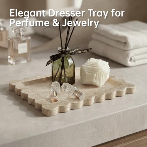 Luxury Beige Travertine Tray with Scalloped Edge, 11"x8" Rectangle Vanity Tray for Bathroom & Kitchen Counter, Decorative Organizer Tray for Dresser, Coffee Table, Home Décor - Image 6