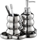Silver Bathroom Accessory Set, 3-Piece Ceramic Bath Accessories Set with Tray, Lotion Dispenser, and Tumbler by LiveHouse