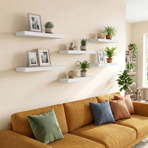 Fixwal Floating Wall Shelves for Decor (White Set of 6, 15.7 Inch) - Image 7