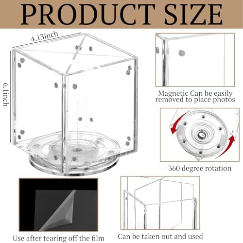 Sherr Acrylic Rotating Photo Pen Holder for Desk, 4-side Photo Cube Magnetic Picture Frame Pen Pencil Holder for Photos of 4" x 6" for Office Desk Tabletop Organizer Decor - Image 2