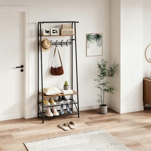 Jojoka 4-in-1 Entryway Coat Rack Hall Tree with Bench & Shoe Rack, Freestanding Storage for Hooks, 3-Tier Shoe Cabinet, Hanging Rod for Hallway, Front Door, Mudroom by Jojoka