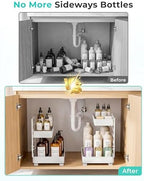 EVERIE Height Adjustable 2 Tier Metal Pull Out Slide Shelf Organizer for Framed or Frameless Under Sink Cabinets in Kitchen, Bathroom, with Snap-on Top Tray (White, 2 Sets) - Image 2