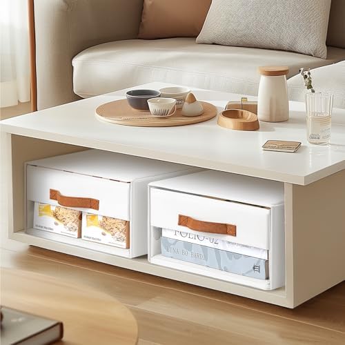 DIMJ Closet Organizers and Storage - Fabric Bins with Drawers for Closet Foldable Clothes Organizers with Clear Window, Stackable Storage Drawers Units for Bedroom, Living Room, 6-Pack, White - Image 2