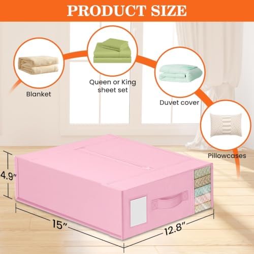WOWBOX Sheet Organizers and Storage,Closet Bed Sheet Organizer Under Bed Storage and Organization with Label Cards & Clear Window for Bedding Sheets,Duvet Covers,Blankets (10 Pack，Pink) - Image 5