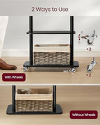 VASAGLE Freestanding Coat Rack with Wheels, 7 Wooden Hooks, 2 Shelves - Image 4