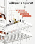 YASONIC Corner Shower Caddy Tension Pole, 25.7-109.1in Adjustable Shower Shelves, Rust-Resistant Shower Organizer, No-Drill 3-Step Installation, Bathroom Shelves for Renters & Family, White - Image 5