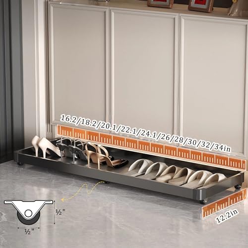 Rolling Under Cabinet Shoe Tray with Casters,Shoe Organizer for Entryway & Mudroom, Pull Out Sliding Under-Desk Boot Rack, Fits Clearance Space(White,L20.1xD12.2in) - Image 5