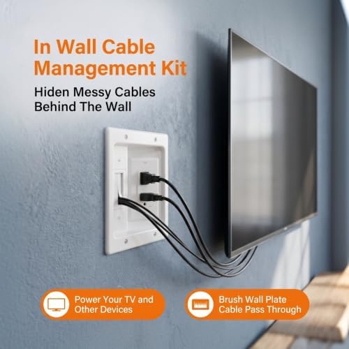 in-Wall TV Cable Management Kit with Recessed Outlet Box & Brush Wall Plate - Image 2
