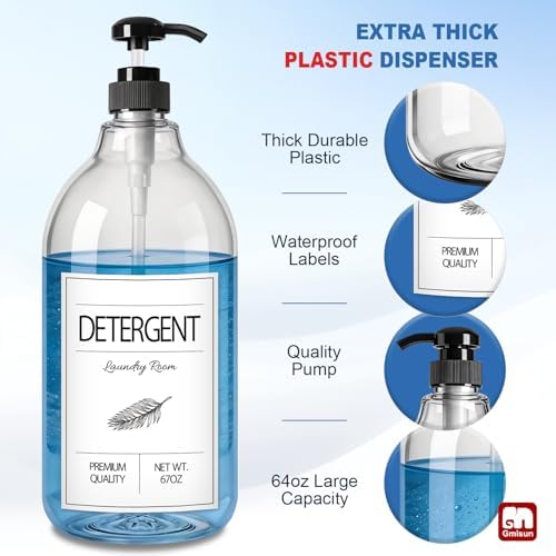 GMISUN Plastic Laundry Detergent Soap Dispenser, Liquid Laundry Detergent Dispenser, Container for Farmhouse Room Decor, Organizer for Liquid DetergentSoftenerBleach Storage Bottle(64 Oz) - Image 3