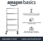 Amazon Basics 5-Shelf Adjustable, Heavy Duty Storage Shelving Unit on 4" Wheel Casters, Easy to Move Portable Wire Shelving, No Tools Needed for Easy Assembly, 30" x 14" x 64.8", Chrome - Image 2