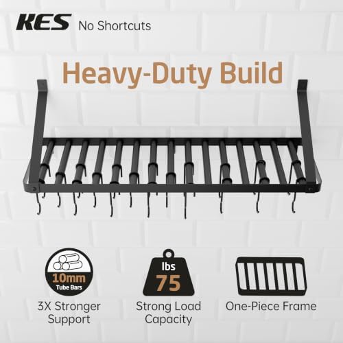 KES 75 lb High-Capacity Pot Rack Wall Mounted with Pot Lid Holder 34 Inch - Image 2