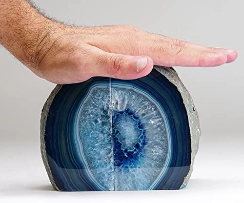 AMOYSTONE Blue Agate Bookends Decorative Stone Book Ends for Bookshelf - Image 5