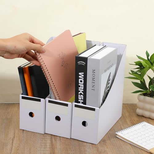 25 Pcs Cardboard Magazine File Holders with Label Stickers, Magazine Storage Box Book Bins Paper Organizer Folder for Desk Shelves Office Home Supplies, White - Image 7
