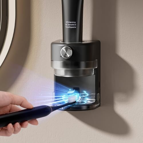 Toothpaste Squeezer, Bathroom wall Mounted Electric Toothpaste Dispenser with Adjustable Toothpaste Dispensing Amount, Automatic Toothpaste Dispenser for Adults and Kids (Black) by Wekity