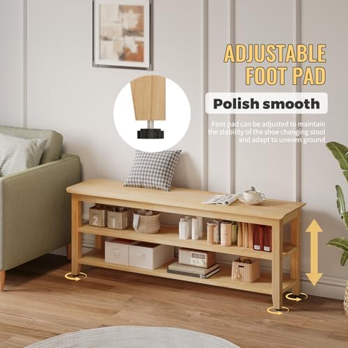 Wood Shoe Bench for Entryway,Bench with Shoe Rack,Storage Shoe Organizer for Hallway,Living Room,Bedroom (Natural, 47.24''W×11.81‘’D×17.71‘’H) - Image 6