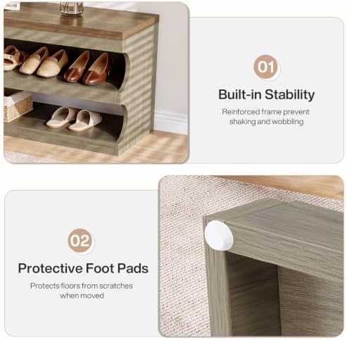 Tribesigns 55 Inch Entryway Bench with Shoe Storage, 3-Tier Shoe Rack Bench - Image 5