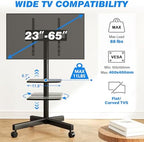 Rfiver Mobile TV Stand for 23-65 Inch Flat/Curved TVs up to 88 lbs Black - Image 2
