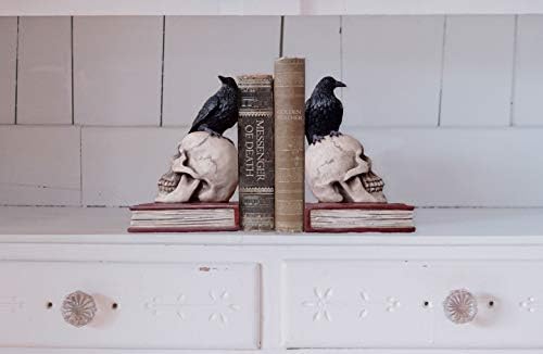 Evil Omen Raven On Skull Perch Decorative Bookend Set - Image 6