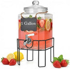 Drink Dispenser, Drink Dispensers for Parties, 1 Gallon Glass Beverage Dispenser with Stand and Glass Lid, 100% Leakproof Spigot, Ideal for Lemonade, Juice, Iced Tea, Laundry Detergent by Edycur