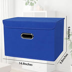 STOREONE Fabric Storage Cube Bins Foldable Organizer Container Collapsible Basket with Lids and Metal Handles, for Home, Bedroom, Closet 6 Pcs (Dark Blue) - Image 2