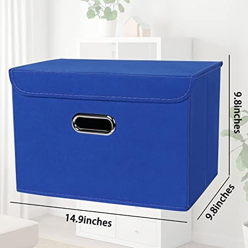 STOREONE Fabric Storage Cube Bins Foldable Organizer Container Collapsible Basket with Lids and Metal Handles, for Home, Bedroom, Closet 6 Pcs (Dark Blue) - Image 2