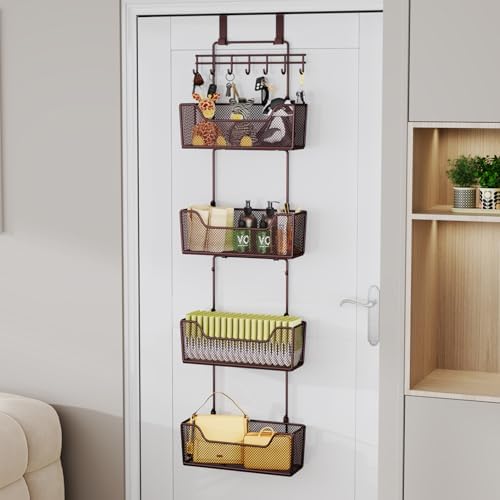 HapiRm Over The Door Organizer - Hanging Door Organizer with 4 Metal Large Capacity Baskets and Adjustable Coat Hook for Bathroom Bedroom Kitchen Pantry Closet Cabinet - Image 2