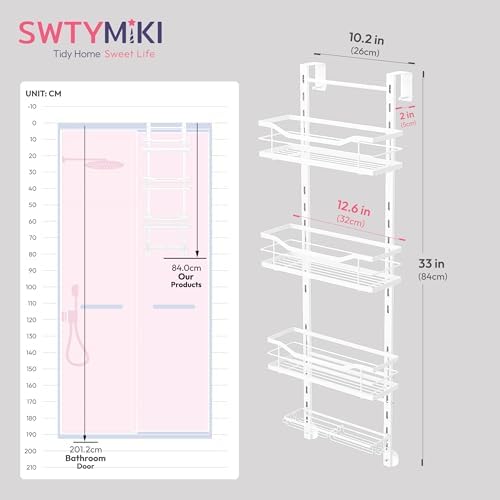 SWTYMIKI Over the Door Shower Caddy - 4 Tier Adjustable Shower Organizer Hanging with Soap Holder, No Drilling Stainless Steel Bathroom Rack Hanging for Body Wash, Shampoo, Soap, Razor, White - Image 7