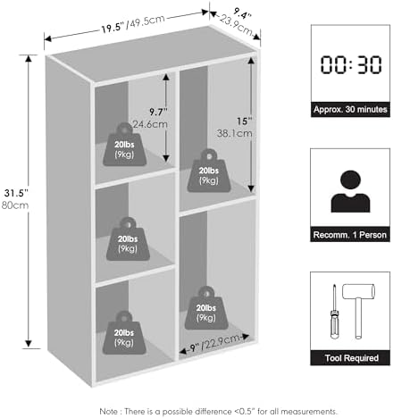 Furinno Reed Closet Organizers and Storage, 5-Cube Reversible Closet Shelves, Closet Organization Shelf, 9.4 x 19.5 x 31.5, for Bedroom, Closet, White - Image 2