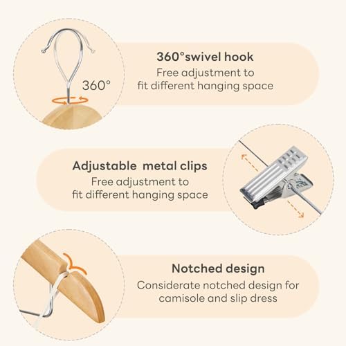 HOUSE DAY Wooden Hangers with Clips 24 Pack, Suit & Pants Hangers, Natural - Image 6