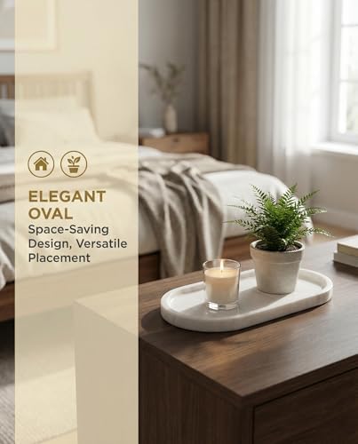 OOBOOB Oval Natural Marble Bathroom Tray for Decor Countertop, Marble Vanity Tray for Candles Perfume, Jewelry, Cosmetics, Elegant Vanity Organizer for Jewelry, Perfume (Star White, 9.84*4.72*0.7) - Image 2
