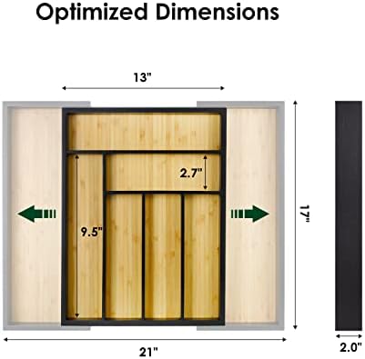 Bamboo drawer organizer, utensil holder, silverware organizer, and adjustable cutlery tray with drawer dividers, for kitchen, office desk, and bathroom storage (Black) - Image 5