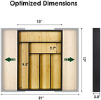 Bamboo drawer organizer, utensil holder, silverware organizer, and adjustable cutlery tray with drawer dividers, for kitchen, office desk, and bathroom storage (Black) - Image 5