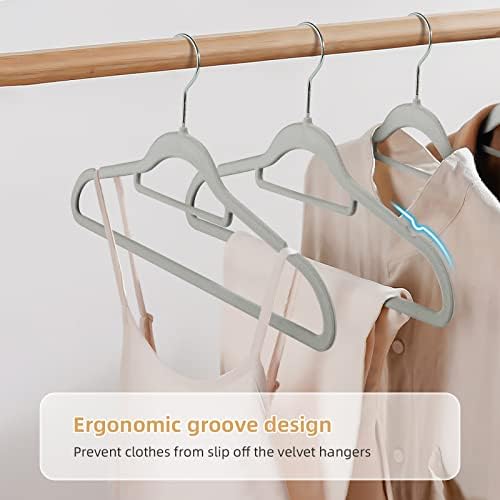 20 Pack of Grey Velvet Non-Slip Suit Hangers with 360°Swivel Hook - Heavy Duty, Space Saving, and Perfect for Adult Clothing. - Image 3