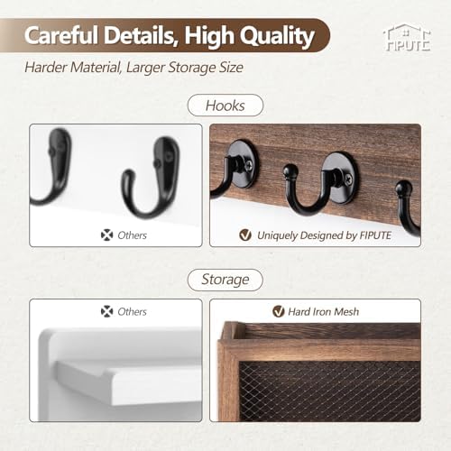 Key Holder for Wall, Key and Mail Holder for Wall with Storage Drawer, Entryway Rustic Home Decor, 3 Liquid Chalks & Chalkboard, 15.98”W x 9.1”H x 3.3”D, Brown - Image 6