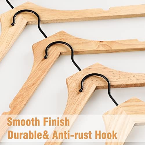 TOPIA HANGER Wooden Hangers 20 Pack, Rubber Wood Clothes Hangers with Rotatable Black Hook and Smooth Cut Nothces, Space Saving Hangers for Coats, Suits, Jackets, Sweaters, Dresses - CTS07N - Image 3