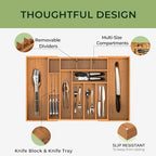 keechee Carbonized Large Bamboo Kitchen Drawer Organizer, 12 Slots Expandable Silverware Organizer, Utensil Holder & Cutlery Tray, 2.5" Deep for Extra Capacity, Non-Slip Feet Included - Image 6