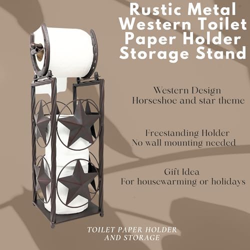 BestGiftEver Rustic Metal Western Toilet Paper Holder Storage Stand - Image 2