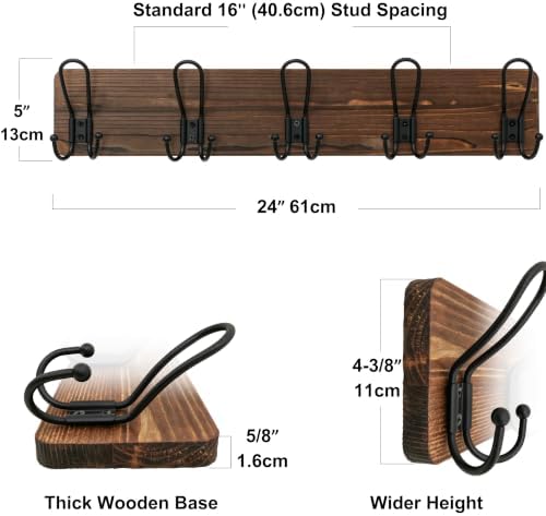 SKOLOO Coat Rack Wall Mount, Solid Wood Wall Mounted Coat Rack with Hooks, 24 Inch Wooden Coat Hooks for Wall, Rustic Entryway Hallway Organizer, Pre-Assembled, Wood Brown - Image 7