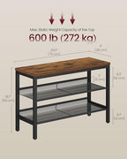 VASAGLE 3 Tier Shoe Rack Bench, One Piece Shelves, Shoe Storage Organizer with Raised Edges, Industrial Style, Easy Assembly, 11 x 29.5 x 19.7 Inches, Rustic Brown and Matte Black ULSB070KD01S - Image 2