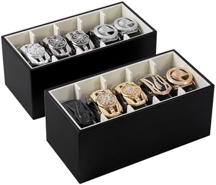 2 Packs Leathers Belt Organizer for Closet and Drawer, Stackable 5 Grids Dresser Drawer Organizers, Belt Tie Holder for Men,Tie Box-Black by Coorganisers
