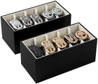 2 Packs Leathers Belt Organizer for Closet and Drawer, Stackable 5 Grids Dresser Drawer Organizers, Belt Tie Holder for Men,Tie Box-Black by Coorganisers