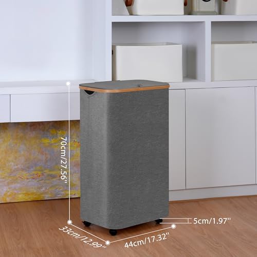 Laundry Basket with Wheels,100L Hampers for Laundry,Large Laundry Hamper with Lid and Bamboo Handles,Collapsible & Waterproof Tall Cloth Hamper for Dormitory Family,Grey - Image 6