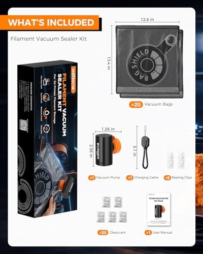 3D Printer Filament Storage Bags with USB Vacuum Pump, 20 Reusable Vacuum Storage Bags for 1kg Spools, 20 Desiccants, 5 Clips, Moisture-Proof Dustproof Storage for PLA, ABS, PETG - Image 7
