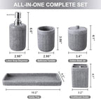 XLHOMO Resin Grey Bathroom Accessories Set 5 Pcs, Lotion Soap Dispenser, Toothbrush Holder, Bathroom Tumbler, Qtip Holder and Vanity Tray, Bathroom Countertop Organizer Set for Modern Home Apartment - Image 2